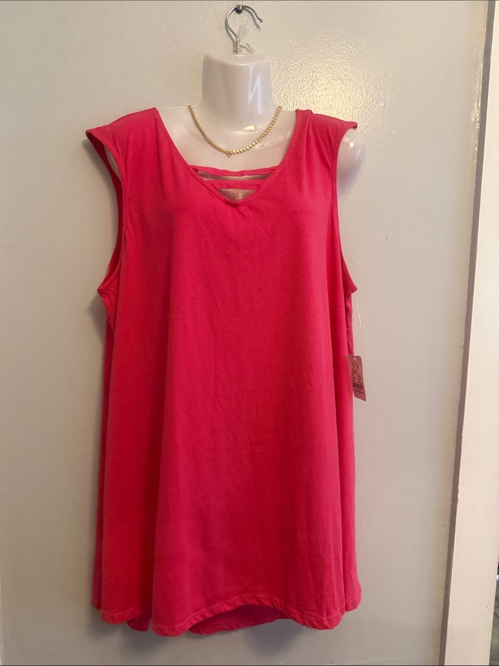 New York & Company Hot Pink Strappy V-Neck Tank Top
